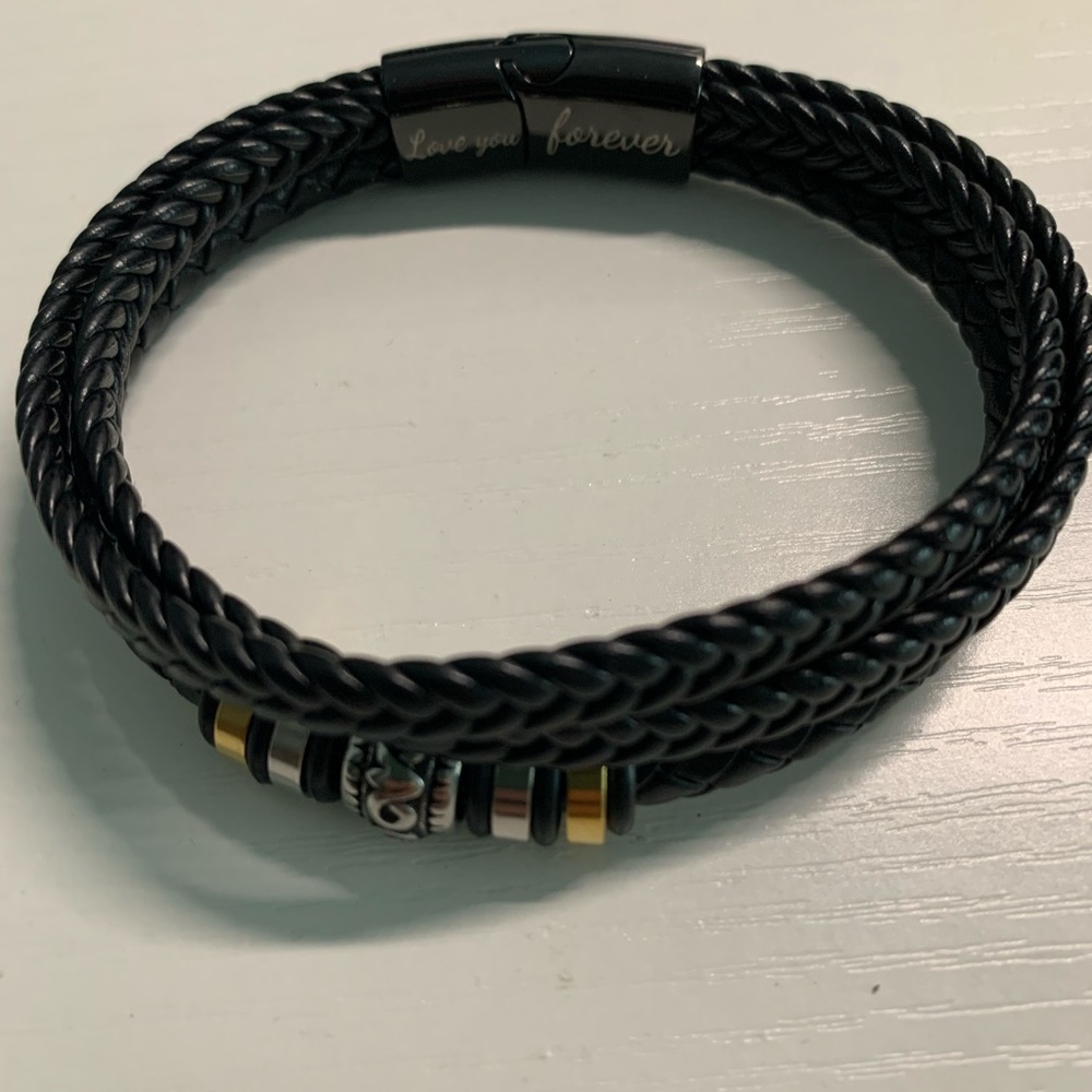 Three bracelets in one with “Love You Forever” metal clasp